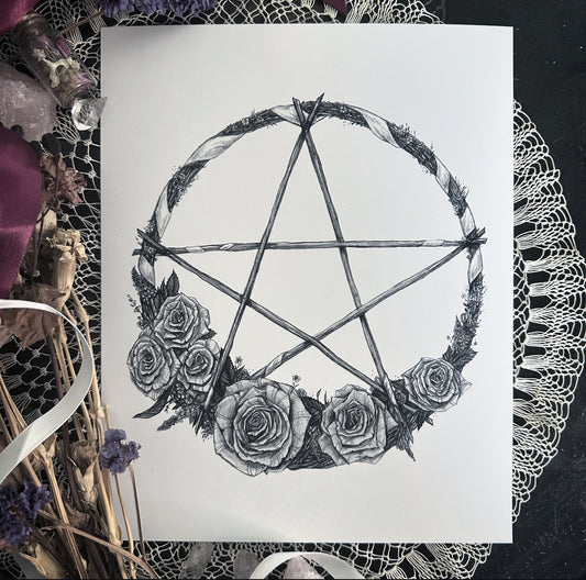 Beltane Spring Pentacle Wreath - Fine Art Print