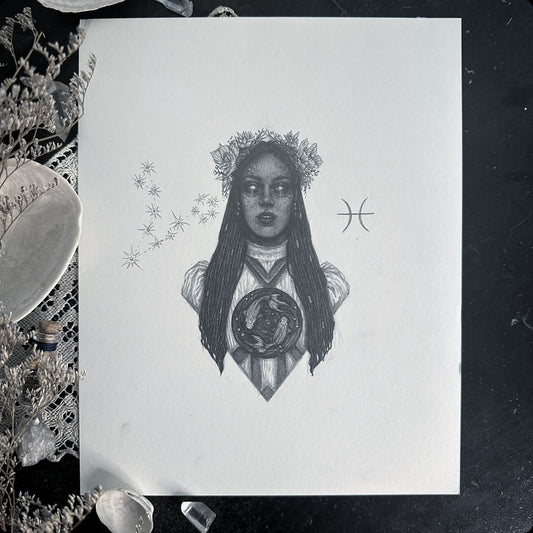 Pisces Zodiac Goddess - Original Drawing by Caitlin McCarthy