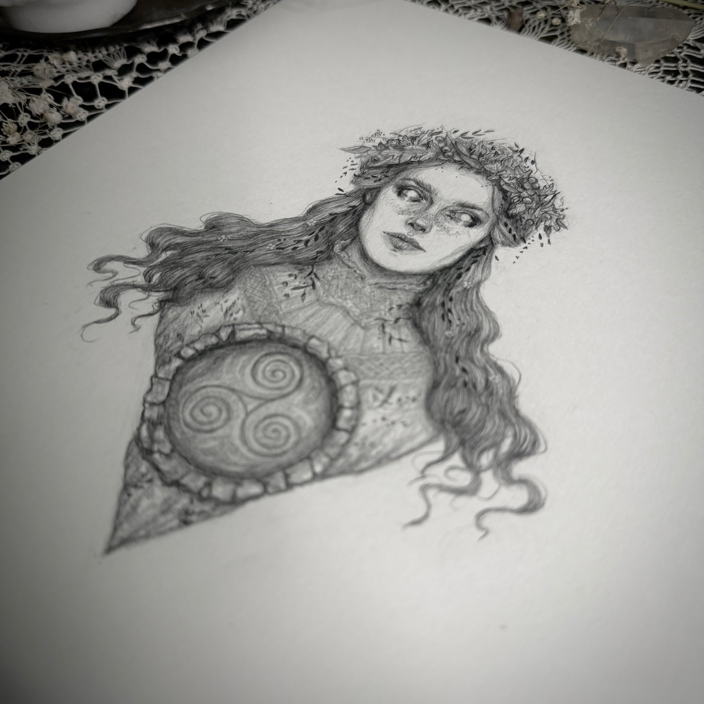 Danu - Original Graphite Drawing by Caitlin McCarthy - Celtic Mother Goddess