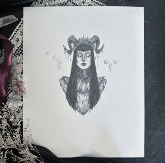 Aries Zodiac Goddess - Original Drawinb