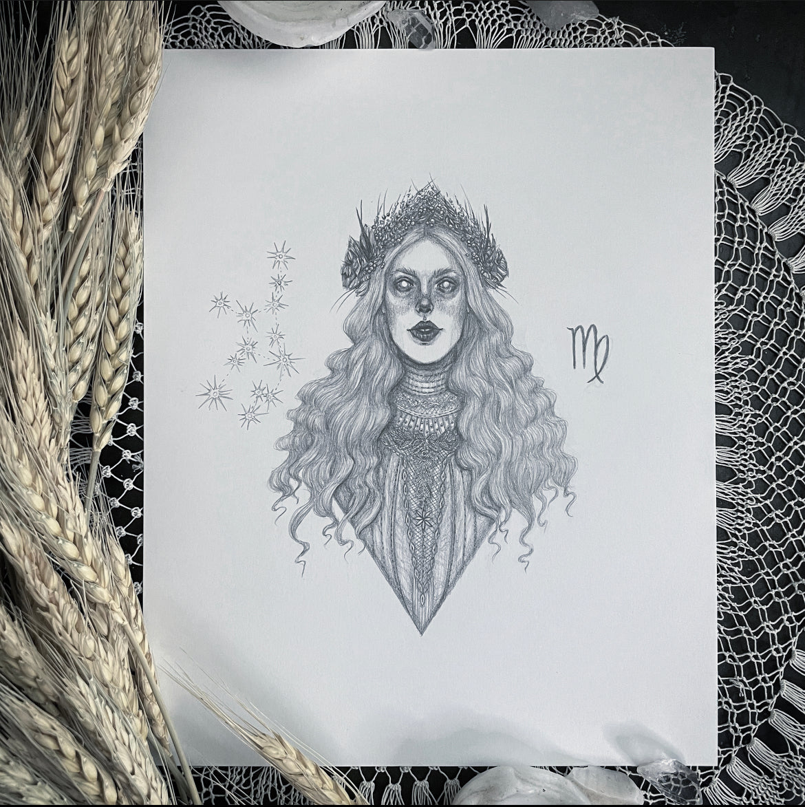 Virgo Goddess Original Drawing by Caitlin McCarthy