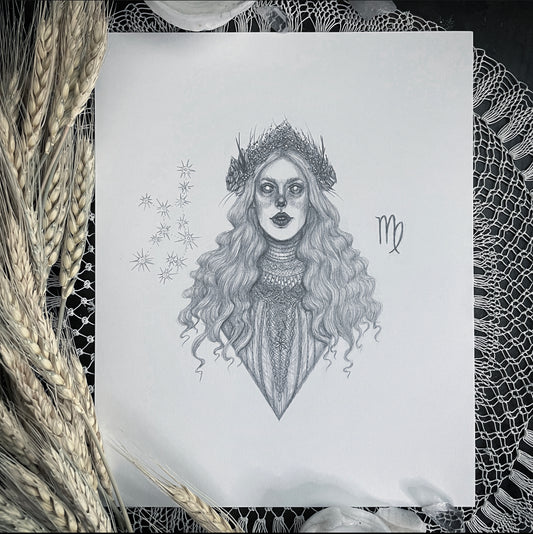 Virgo Goddess Original Drawing by Caitlin McCarthy