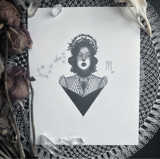 Scorpio Zodiac Goddess - Original Drawing by Caitlin McCarthy