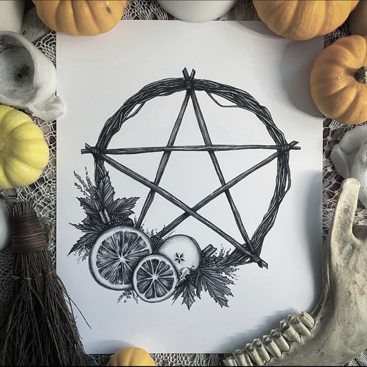 Samhain Fall Pentacle Wreath - Fine Art Print