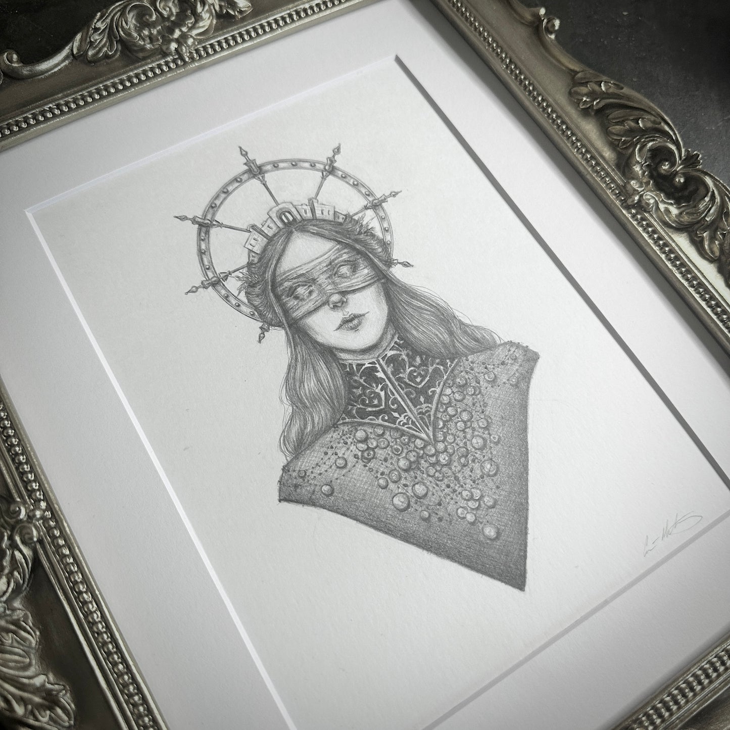 Tyche Original Drawing by Caitlin McCarthy in Ornate Gold Frame