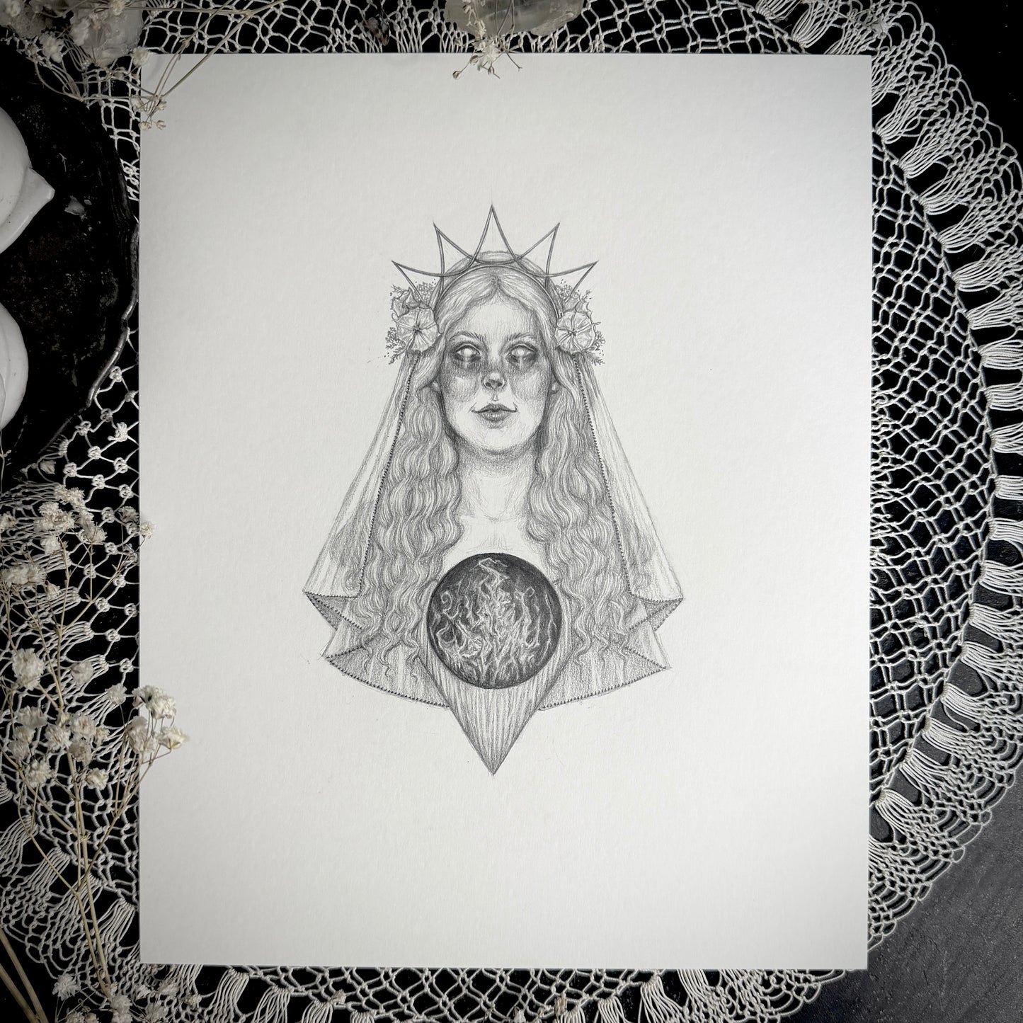 Hestia - Original Graphite Drawing by Caitlin McCarthy - Greek Goddess of the Hearth & Home
