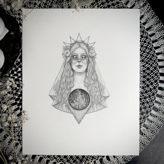 Hestia - Original Graphite Drawing by Caitlin McCarthy - Greek Goddess of the Hearth & Home