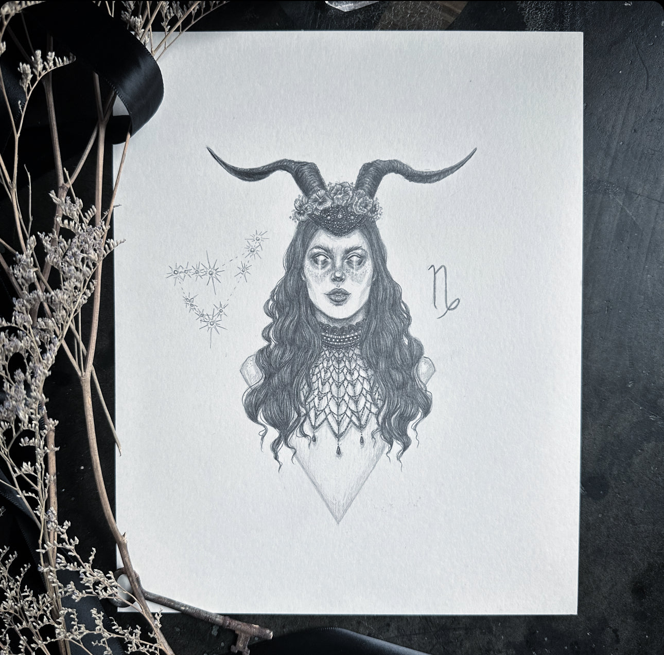 Capricorn Zodiac Goddess - Original Drawing