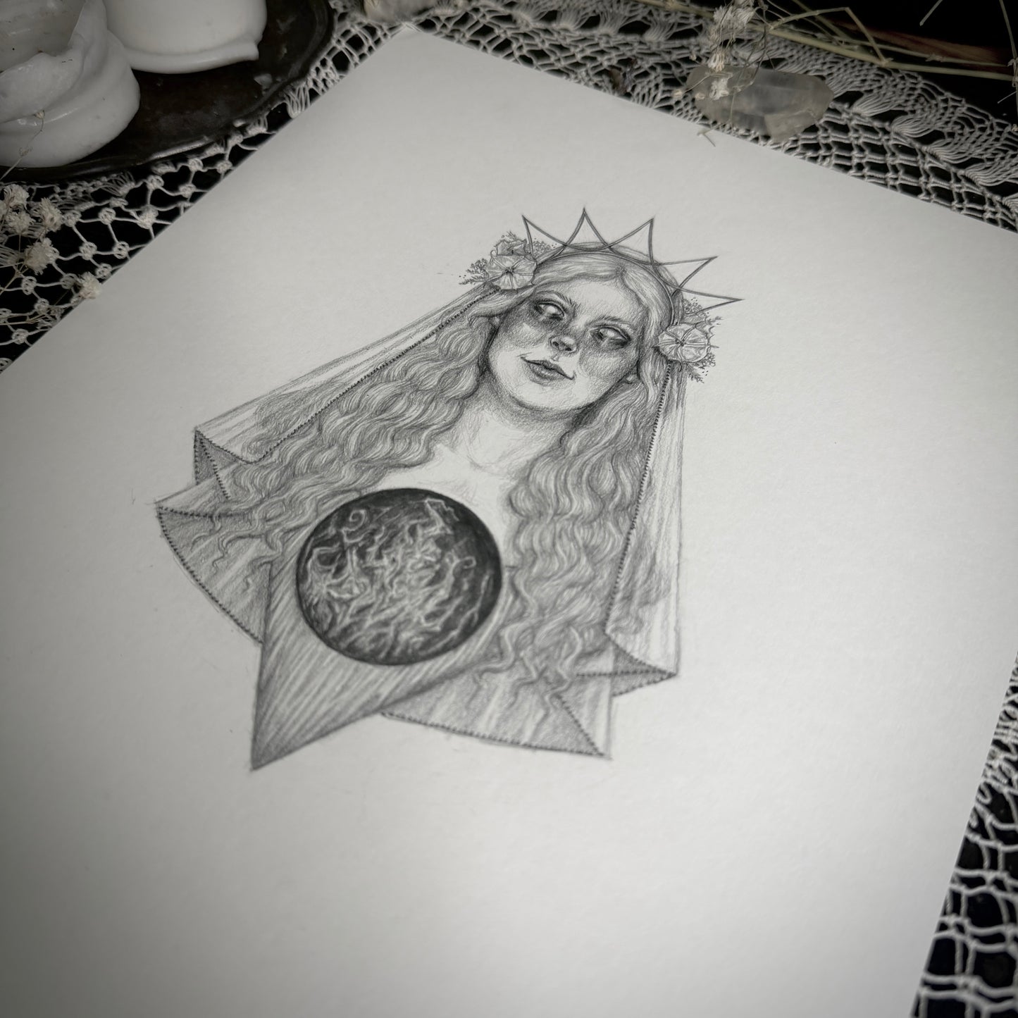 Hestia - Original Graphite Drawing by Caitlin McCarthy - Greek Goddess of the Hearth & Home