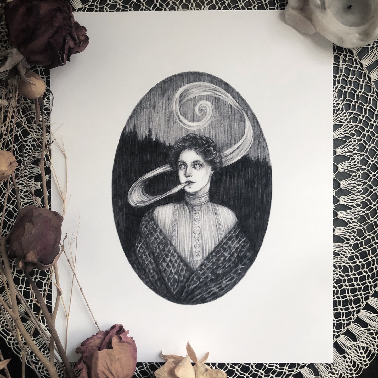 Forest Whispers - Framed Original Drawing by Caitlin McCarthy
