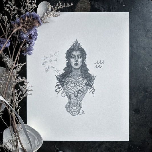 Aquarius Zodiac Goddess - Original Drawing