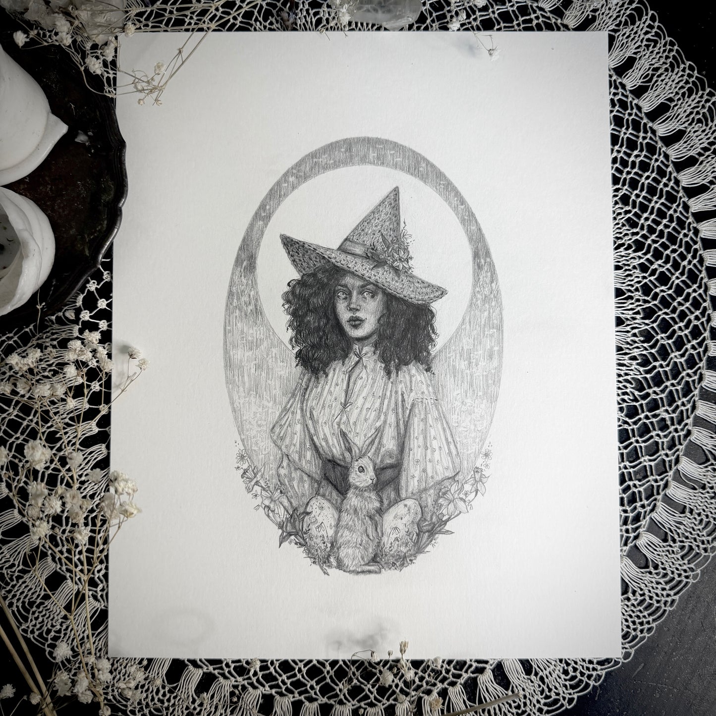 Ostara Witch - Original Graphite Drawing by Caitlin McCarthy