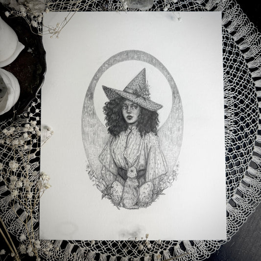 Ostara Witch - Original Graphite Drawing by Caitlin McCarthy