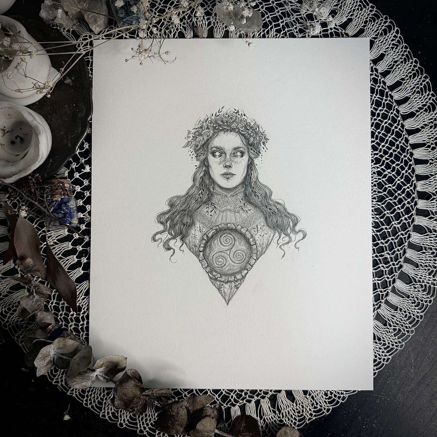 Danu - Original Graphite Drawing by Caitlin McCarthy - Celtic Mother Goddess