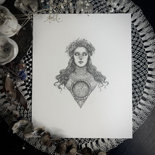 Danu - Original Graphite Drawing by Caitlin McCarthy - Celtic Mother Goddess
