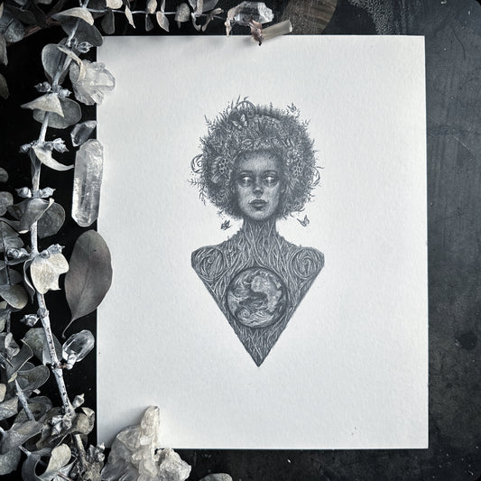 Gaia - Original Graphite Drawing by Caitlin McCarthy