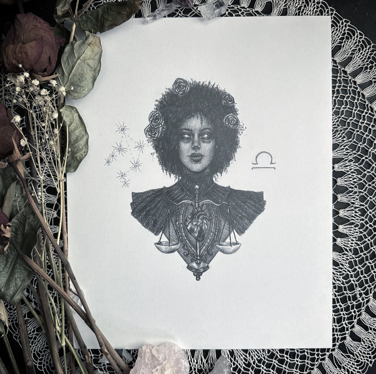 Libra Zodiac Goddess - Original Graphite Drawing