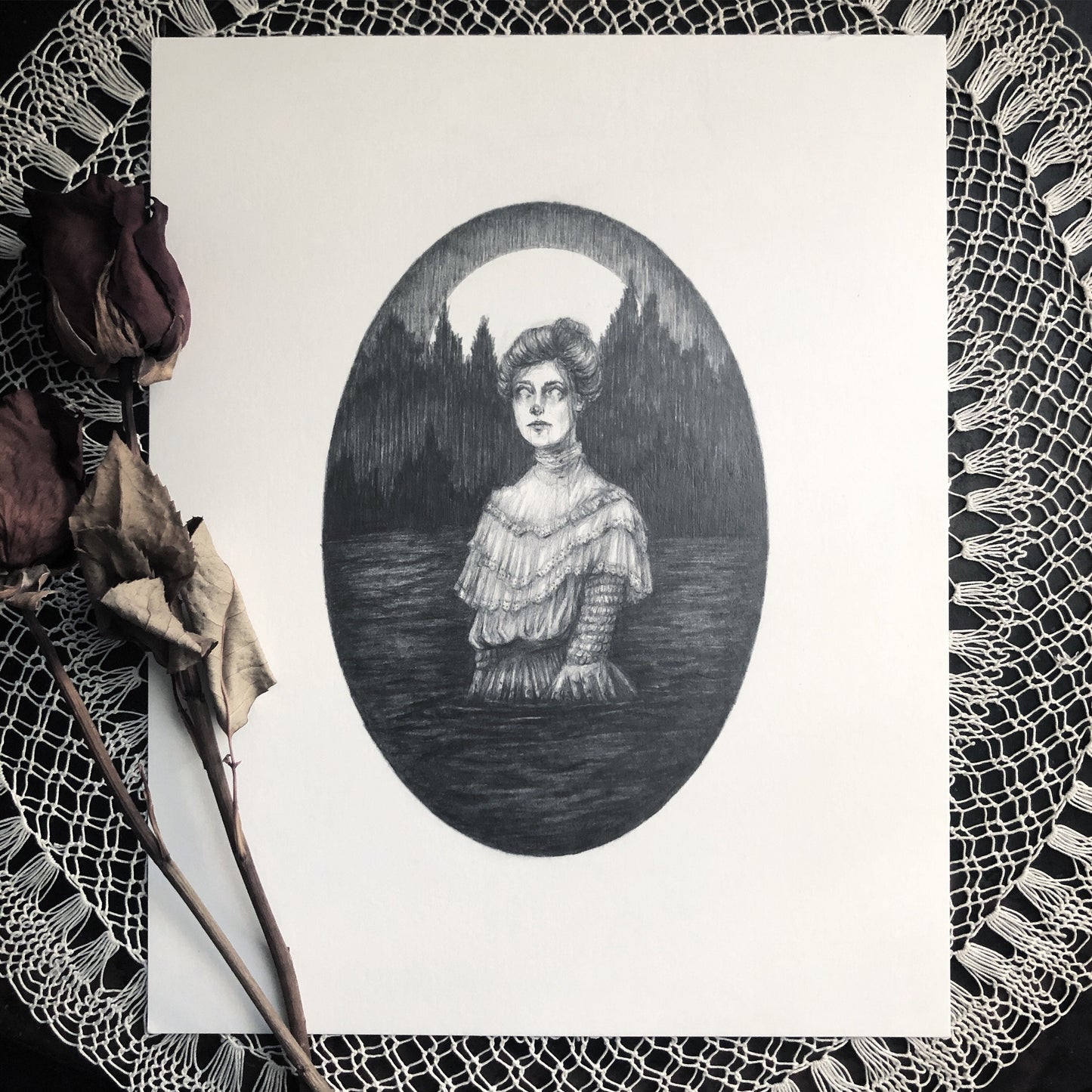 The Lady in the Lake - Original Drawing by Caitlin McCarthy
